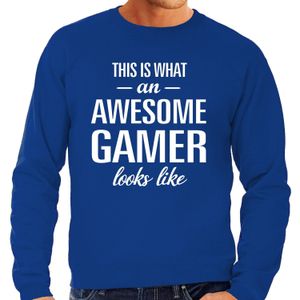 Awesome / geweldige gamer cadeau sweater blauw heren - Feesttruien