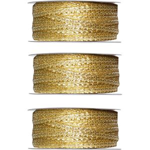 3x Hobby/decoratie metallic gouden sierlinten 3 mm x 25 meter - Cadeaulinten