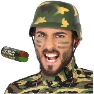 Carnaval verkleed set Army/Leger soldaten helm - met camouflage schmink stift - volwassenen - Verkleedhoofddeksels