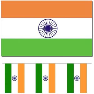 Bellatio Decorations - Vlaggen versiering set - India - Vlag 90 x 150 cm en vlaggenlijn 3 meter - Vlaggen