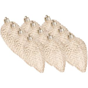 Decoris Kerstballen - 6ST - lichtroze - dennenappels - glitter - 8 cm