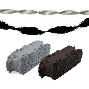 Feest versiering combi set slingers zwart/zilver 24 meter crepe papier - Feestslingers