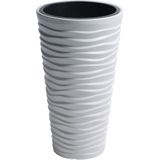 Bloempot/plantenpot Sand - 2x - kunststof - met binnenpot - wit - D39 x H75 cm - voor binnen/buiten - Plantenpotten