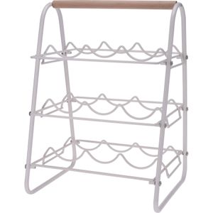 Excellent Houseware metalen wijnrek - wit - voor 9 flessen - 33 x 29 x 46 cm