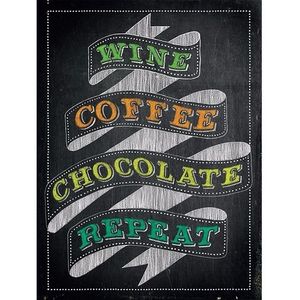 Retro Muurplaatje Wine Coffee Chocolate Repeat 15 X 20 cm