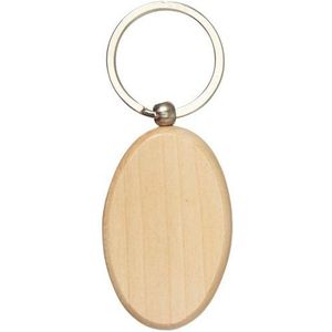 30x Houten sleutelhanger ovaal met metalen ring 6 cm - Sleutelhangers