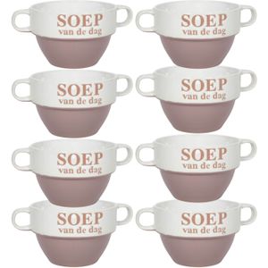 Soepkommen - 8x - Soep van de dag - keramiek - D12 x H8 cm - oud roze - Stapelbaar