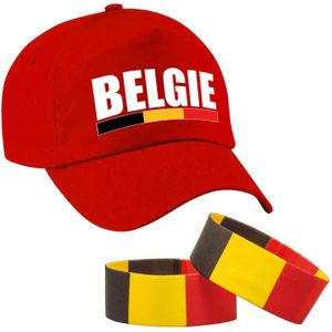 Belgie supporters baseballcap volwassenen met 2x vlaggen armbanden - Verkleedhoofddeksels