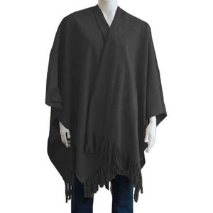 Luxe omslagdoek/poncho - antraciet - 180 x 140 cm - fleece - Dameskleding accessoires - Poncho's