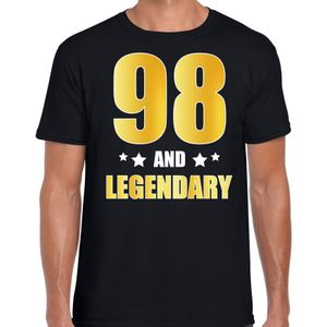 98 and legendary verjaardag cadeau t-shirt goud 98 jaar zwart voor heren - Feestshirts