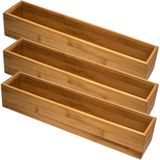 Set van 3x stuks bamboe ladekast/keukenspullen/kantoor vakjes/sorteerbakjes 38 x 8 x 7 cm - Bestekbakken