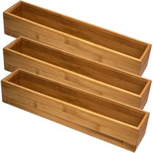 Set van 3x stuks bamboe ladekast/keukenspullen/kantoor vakjes/sorteerbakjes 38 x 8 x 7 cm - Bestekbakken