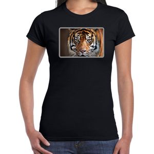 Dieren t-shirt met tijgers foto zwart voor dames - T-shirts