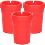Auto/strand/tuin asbak met deksel - 3x - kunststof - rood - 11 x 8 cm