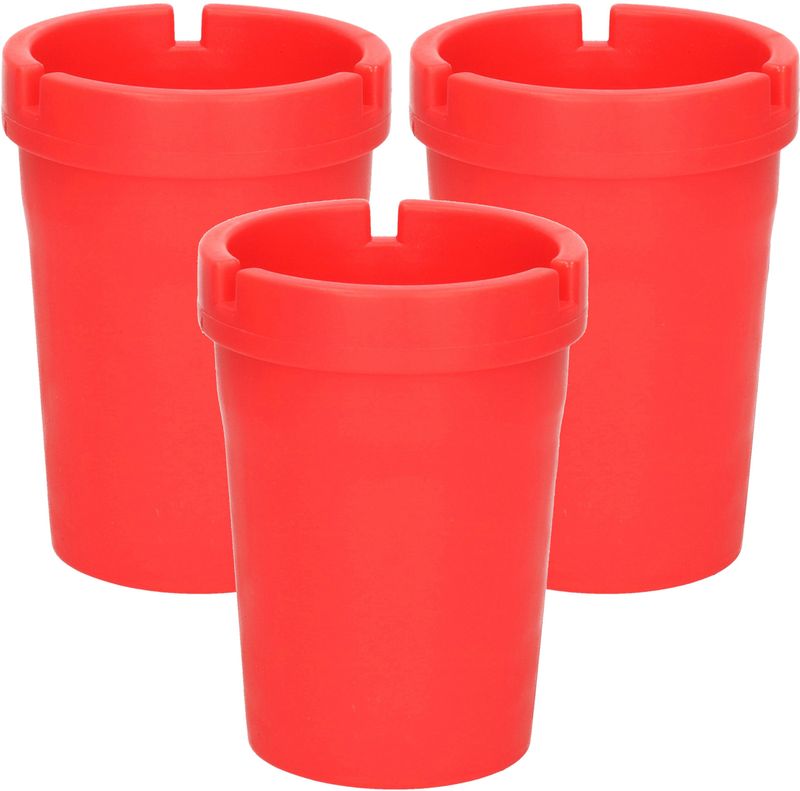 Auto/strand/tuin asbak met deksel - 3x - kunststof - rood - 11 x 8 cm