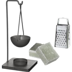 Ideas4seasons Amberblokjes/geurblokjes cadeauset - eucalyptus - inclusief geurbrander en mini rasp