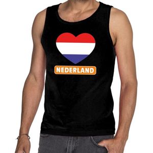 Zwart Nederland hart mouwloos shirt heren - Feestshirts