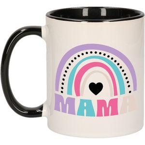 Cadeau koffie/thee mok voor mama - zwart/paars - hartjes - keramiek - Moederdag - feest mokken