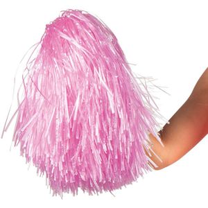 Cheerballs/pompoms - 1x - roze - met franjes en ring handgreep - 28 cm - Verkleedattributen