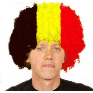 Belgie supporters vlag kleuren grote afro pruik - Verkleedpruiken