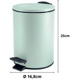 Spirella Pedaalemmer Cannes - mintgroen - 3 liter - metaal - L17 x H25 cm - soft-close - toilet/badkamer