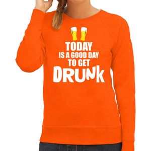 Koningsdag sweater / trui good day to get drunk oranje voor dames - Feesttruien