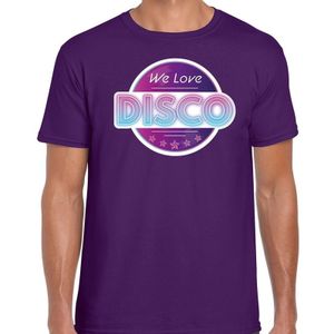 Party 70s/80s/90s feest shirt met disco thema paars voor heren - Feestshirts