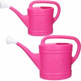 Tuin water gieters set 2x stuks van 6 en 9 liter inhoud roze - Gieters