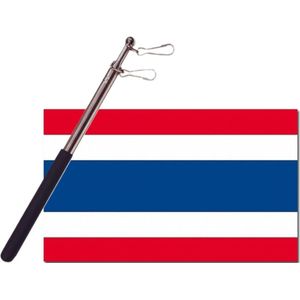 Landen vlag Thailand - 90 x 150 cm - met compacte draagbare telescoop vlaggenstok - supporters - Vlaggen