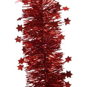 3x Feestversiering folie slingers sterretjes kerst rood 10 x 270 cm kunststof/plastic kerstversiering - Kerstslingers