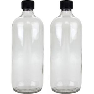 2x Glazen ronde flessen met schroefdoppen 1000 ml - Karaffen