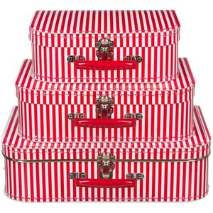 Logeerkoffer rood met strepen voor jongens 35 cm - Kinderkoffers