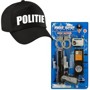 Politie verkleed accessoires speelgoed 4-delig voor kinderen en een cap - Speelgoedpistool