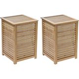 5Five Wasmand Bamboe - 2x - Met waszak - 50 liter - 40 x 38 x 58 cm - met deksel
