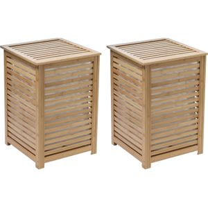 5Five Wasmand Bamboe - 2x - Met waszak - 50 liter - 40 x 38 x 58 cm - met deksel