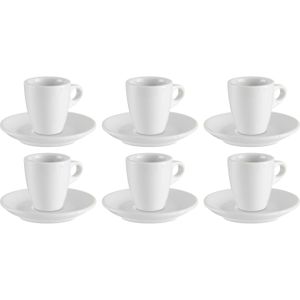 Vessia Espresso/koffie kopjes set - 12x - met schotels - 90ml - wit - porselein - Koffie- en theeglazen