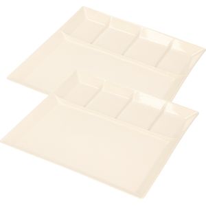 6x stuks fondue/gourmet bord/barbecuebord/gourmetbord met vakjes vierkant aardewerk wit 24 cm