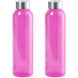 4x Stuks glazen waterfles/drinkfles fuchsia roze transparant met Rvs dop 550 ml - Drinkflessen