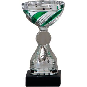 Luxe trofee/prijs beker - zilver/groen - kunststof - 19 x 10 cm - Fopartikelen
