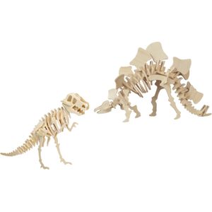 Houten 3D dieren dino puzzel set T-rex en Stegosaurus - Speelgoed bouwpakketten