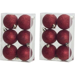 18x Rode glitter kerstballen 6 cm kunststof - kerstversiering - Kerstbal