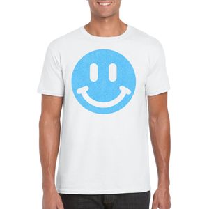 Verkleed T-shirt voor heren - smiley - wit - carnaval/foute party - feestkleding - Feestshirts
