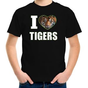 I love tigers t-shirt met dieren foto van een tijger zwart voor kinderen - T-shirts