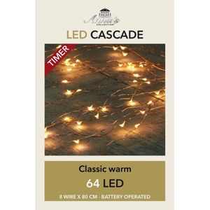 Cascade draadverlichting koperdraad 64 warm witte lampjes op batterij - Lichtsnoeren