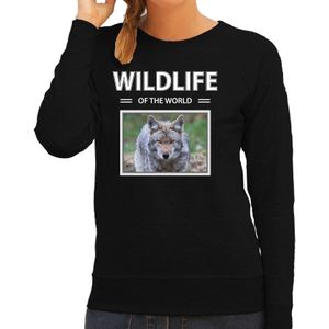 Wolf sweater / trui met dieren foto wildlife of the world zwart voor dames - Sweaters