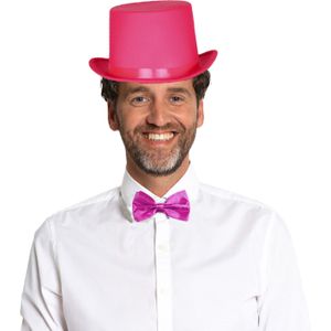 Carnaval verkleedset hoed en strik - roze - volwassenen/unisex - feestkleding accessoires - Verkleedattributen