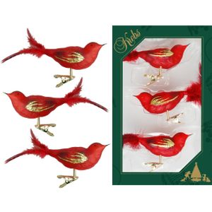 6x stuks luxe glazen decoratie vogels op clip rood 11 cm - decoratief-figuur