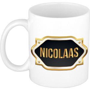 Nicolaas naam cadeau mok / beker met gouden embleem - kado verjaardag/ vaderdag/ pensioen/ geslaagd/ bedankt