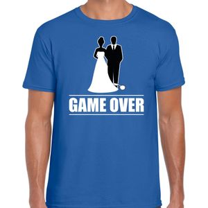 Vrijgezellen feest t-shirt voor heren - Game Over - blauw - bachelor party/bruiloft - Feestshirts