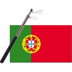 Landen vlag Portugal - 90 x 150 cm - met compacte draagbare telescoop vlaggenstok - supporters - Vlaggen